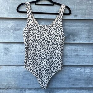 Abercrombie And Fitch Soft AF Bodysuit Ivory Gray Leopard Cheetah Size Large